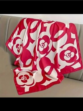 Red and White Floral Silk Scarf